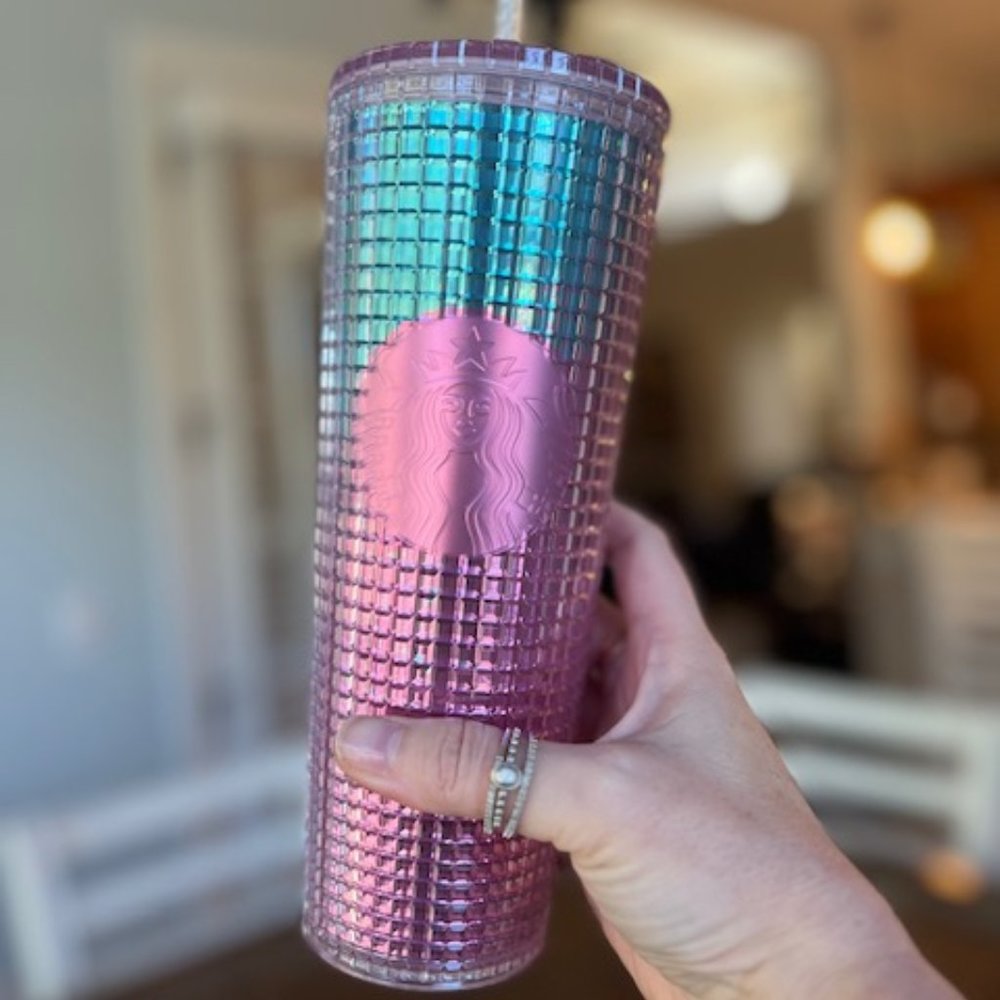 Starbucks Summer 2021 Pink & Blue Ombre Grid Disco Tumbler